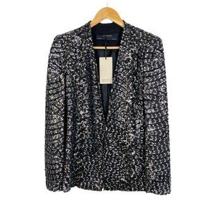 Zara Basic Collection Womens Black Embroidered Sequin Blazer Jacket Size Medium